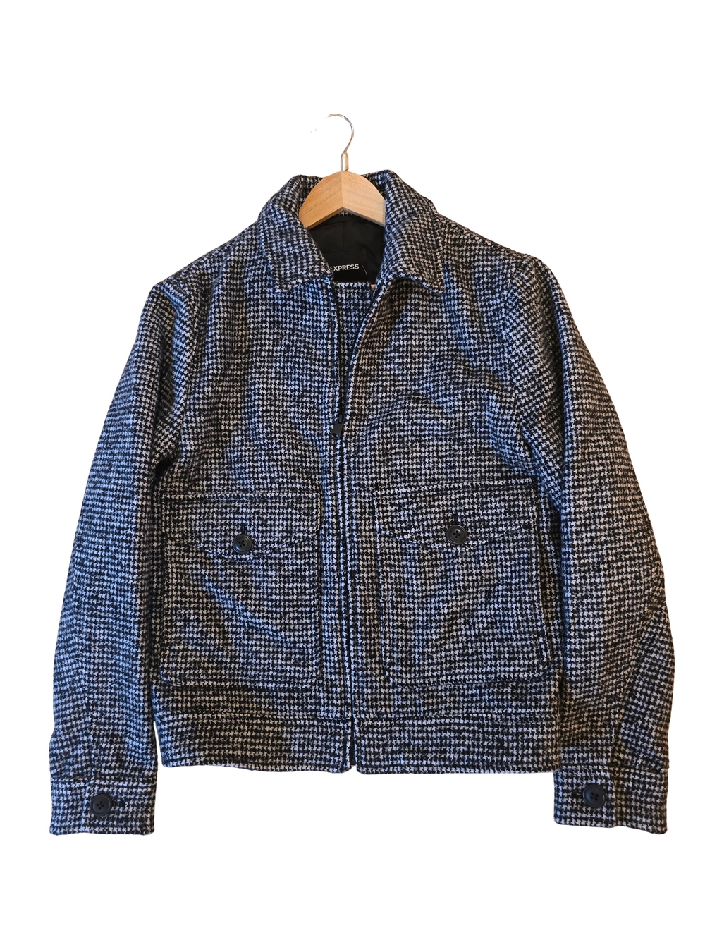 Express Men's Black & White Houndstooth Zip Jacket